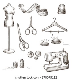 set of sewing accessories drawings