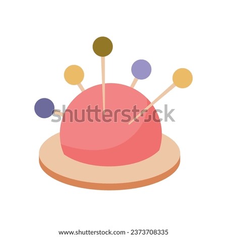 Set of sewing accessories pad with pins. Tailor's supplies for needlework. Flat vector illustration of items for handicraft isolated on white background