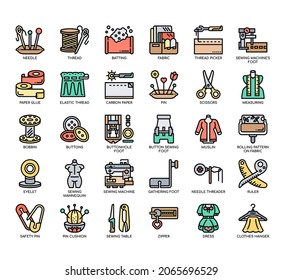 Set of Sewing accessories thin line icons for any web and app project. 