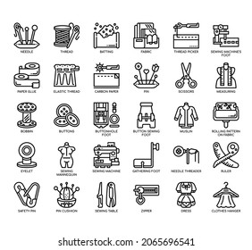 Set of Sewing accessories thin line icons for any web and app project. 