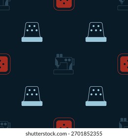 Definir botão de costura para roupas, máquina e costura Thimble em padrão sem costura. Vetor