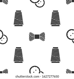 Set Sewing button for clothes, Sewing thread on spool and Sewing thread on spool on seamless pattern. Vector
