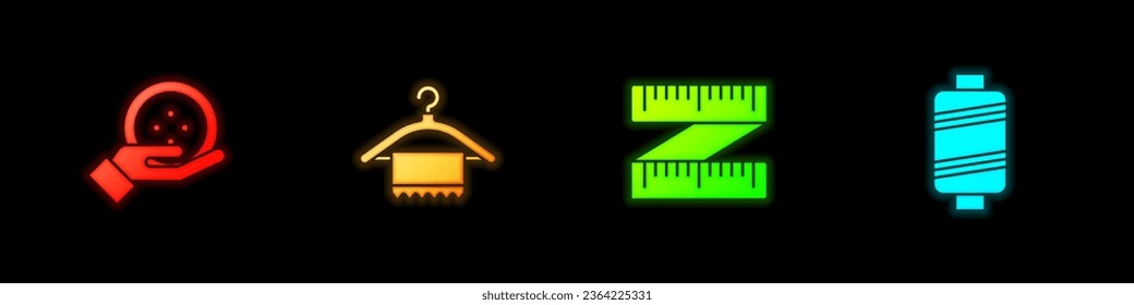 Set Sewing button, Hanger wardrobe, Tape measure and thread icon. Vector