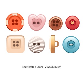 Set of sewing buttons for clothing or accessory needlework elements vector illustration isolated on white background