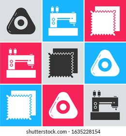 Set Sewing chalk, Sewing machine and Textile fabric roll icon. Vector