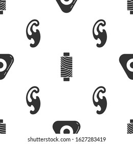 Set Sewing chalk, Sewing thread on spool and French curves on seamless pattern. Vector