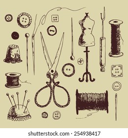 doodl? set of sewing elements. hand drawn illustration
