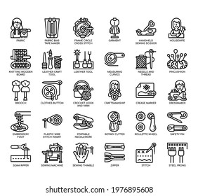 Set of Sewing Equipment thin line and pixel perfect icons for any web and app project. 