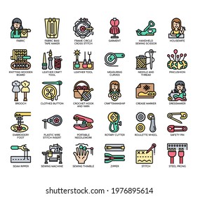 Set of Sewing Equipment thin line and pixel perfect icons for any web and app project. 