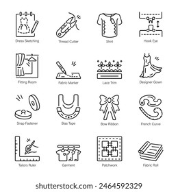 Set of Sewing Essentials Linear Icons 

