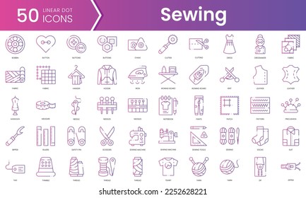 Set of sewing icons. Gradient style icon bundle. Vector Illustration