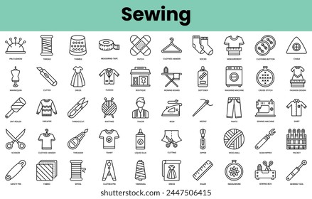 Conjunto de iconos de costura. Paquete de iconos de estilo lineal. Ilustración vectorial