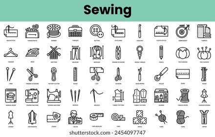 Conjunto de iconos de costura. Paquete de iconos de estilo lineal. Ilustración vectorial