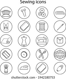 set of sewing icons outline