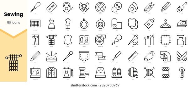 Set of sewing Icons. Simple line art style icons pack. Vector illustration