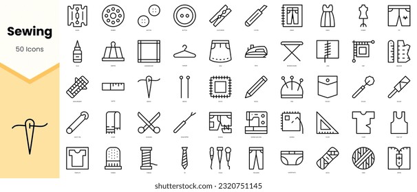 Set of sewing Icons. Simple line art style icons pack. Vector illustration
