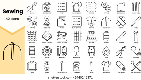 Set of sewing icons. Simple line art style icons pack. Vector illustration