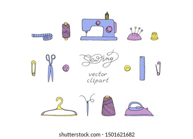 Set of sewing items.  Vector illustration for vintage design