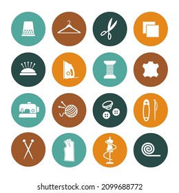 Set of sewing and knitting icons. Handmade hobby activities vector flat icons. Vecotr Illustration