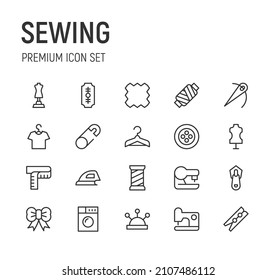 Set of sewing line icons. Premium pack of signs in trendy style. Pixel perfect objects for UI, apps and web. 