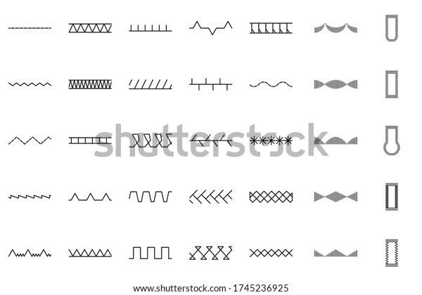 A set of sewing machine stitch icons. Black\
patterns vector\
illustration.