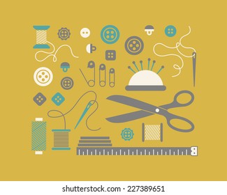 Set of sewing and needlework icons.