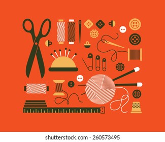 Set of sewing and needlework icons.