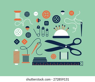 Set of sewing and needlework icons.