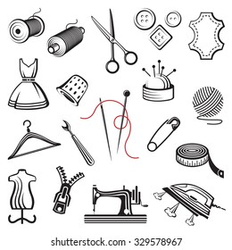 set of sewing and needlework icons 