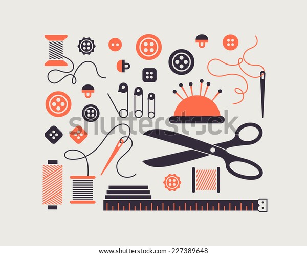 Set Sewing Needlework Icons Stock Vector Royalty Free 227389648