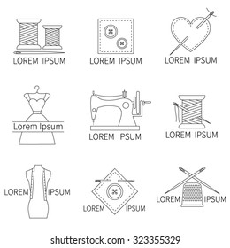 Set of sewing and needlework  icons line style vector. Tailor shop design elements. 