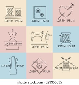  Set of sewing and needlework  icons line style vector. Tailor shop design elements.