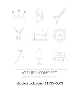 Set of sewing and needlework line icons