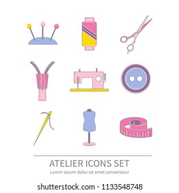 Set of sewing and needlework line icons