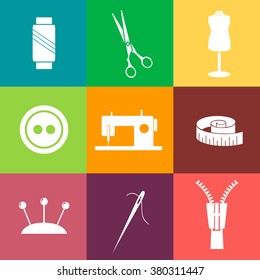 Set of sewing and needlework line icons