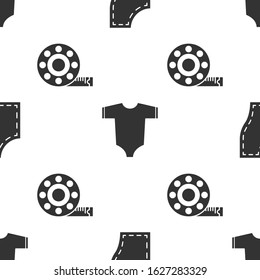 Set Sewing Pattern, Baby clothes and Tape measure on seamless pattern. Vector