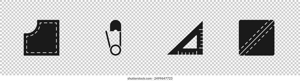 Set Sewing Pattern, Safety pin, Triangular ruler and  icon. Vector
