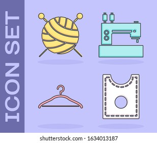 Set Sewing Pattern, Yarn ball with knitting needles, Hanger wardrobe and Sewing machine icon. Vector