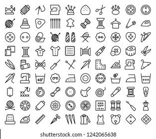 Set of Sewing Related Vector Line Icons.