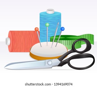 set of sewing supplies for handmade on a white background, EPS 10