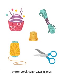 set of sewing supplies, vector