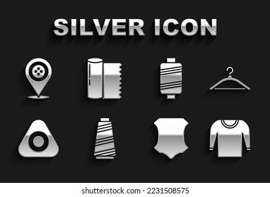 Set Sewing thread, Hanger wardrobe, Sweater, Leather, chalk, Location tailor shop and Textile fabric roll icon. Vector