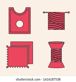 Set Sewing thread on spool, Sewing Pattern, Knitting and Textile fabric roll icon. Vector