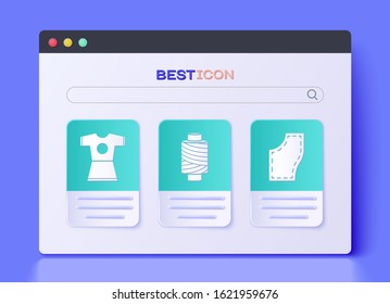 Set Sewing thread on spool, Woman dress and Sewing Pattern icon. Vector