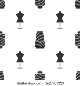 Set Sewing thread on spool, Sewing thread on spool and Mannequin on seamless pattern. Vector