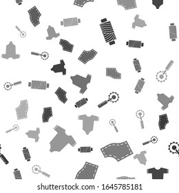 Set Sewing thread on spool, Sewing Pattern, Cutter tool and Baby clothes on seamless pattern. Vector