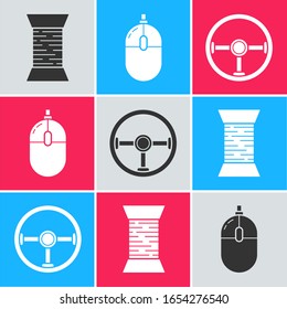 Set Sewing thread on spool, Computer mouse and Steering wheel icon. Vector