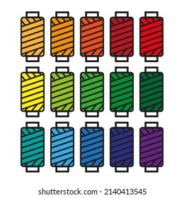 A set of sewing threads. A bobbin of sewing thread. Simple flat vector illustration on a white background.