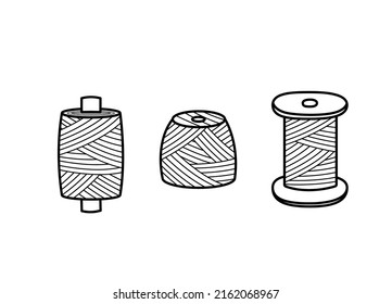 Set of sewing threads, a skein of woolen threads for knitting needlework, threads on a spool for a seamstress