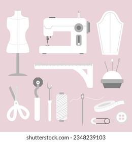 Set of sewing tools and equipment illustration